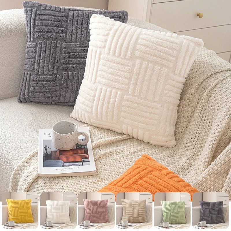 coussins moelleux rayures horizontales gris blanc moderne confortable zip vert clair polyester