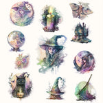 autocollants multicolores fantaisie magique artisanat scrapbooking journaux bricolage sorcières chats bougies châteaux cristaux livres