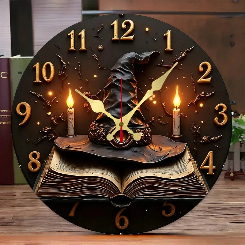 horloge murale noire sorcière livres célestes vintage 25cm salon chambre decoration