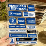 stickers american express vintage adhésifs bleu blanc rouge marron transparents motifs logos