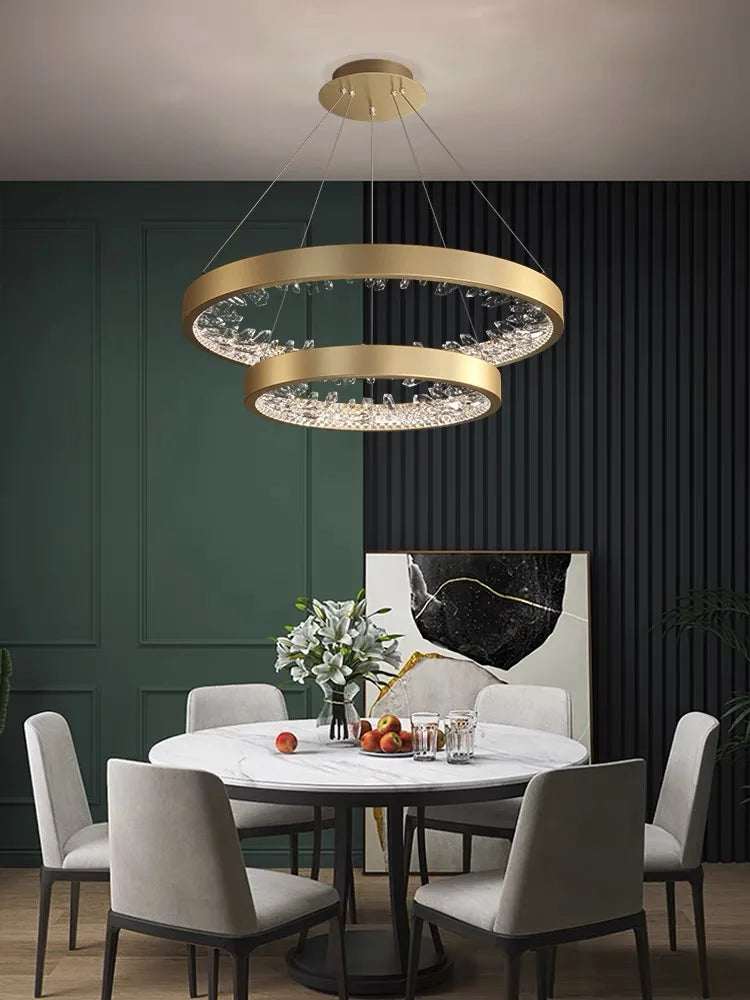 suspension lumineuse moderne or noir strass circulaire chambre salon led