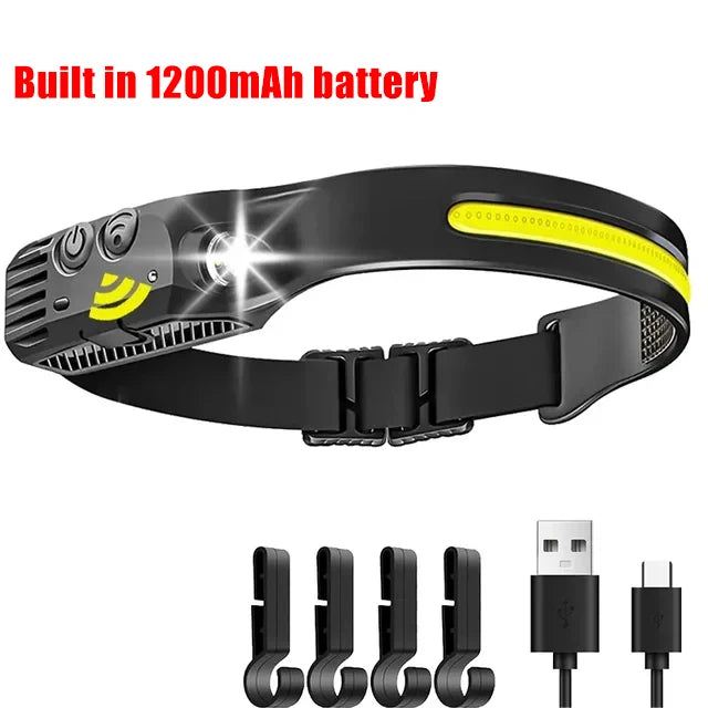 lampe frontale rechargeable led noir jaune silicone moderne camping