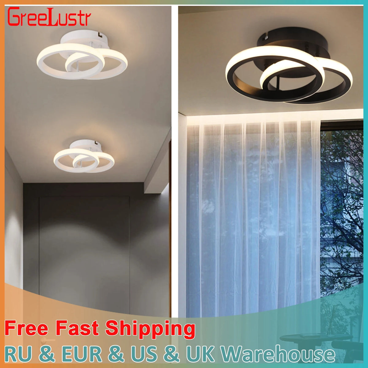 lampe moderne ruban led blanc noir circulaire anneaux superposés suction sécurité