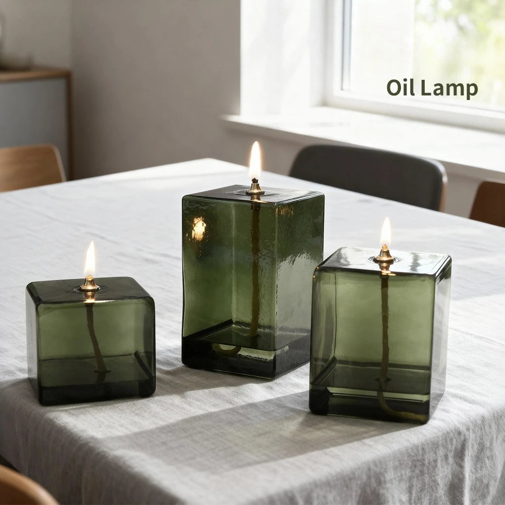 lampe huile vert foncé moderne verre borosilicate minimaliste sans bougie décoration intérieure maison