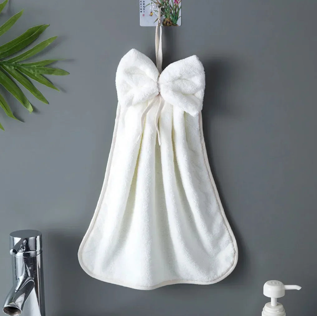 serviettes toilette velours doux nœud décoratif gris rose pâle blanc séchage rapide lavable machine