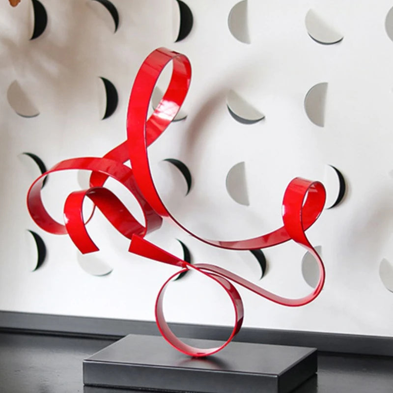 décoration contemporaine sculpture abstraite rouge métal lisse brillante moderne 14+