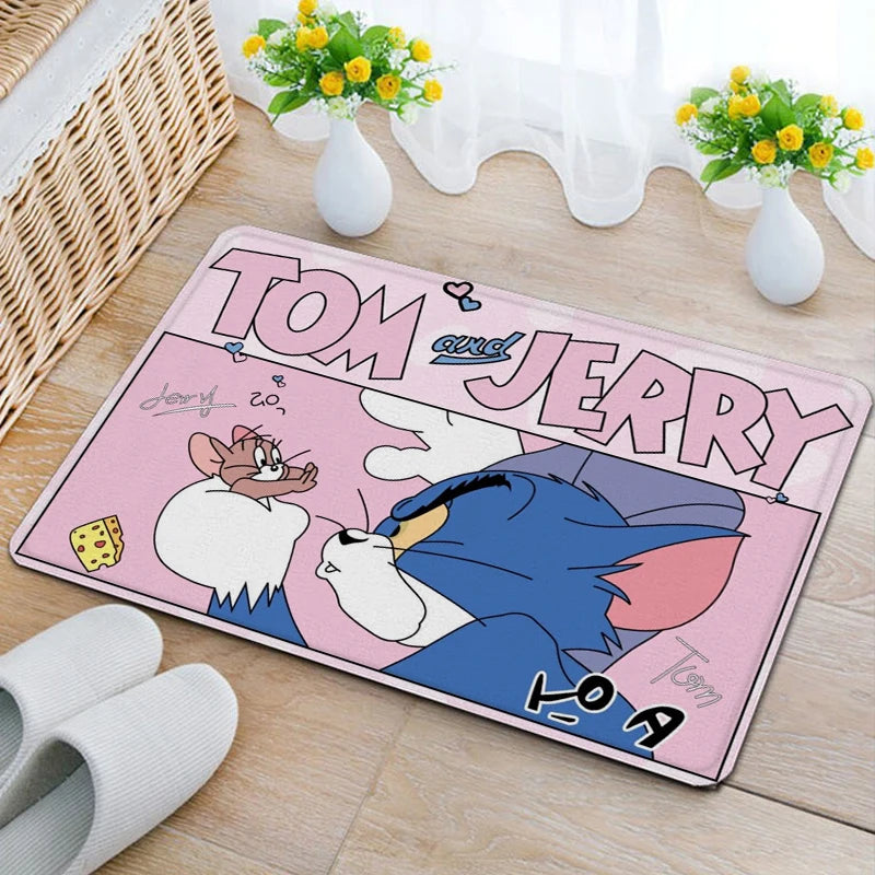 tapis sol jaune rose bleu vert turquoise dessins animés tom jerry antidérapant absorbant eau