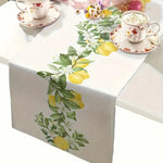 tableau lin motif feuilles fleurs citrons printemps estival blanc vert jaune decoration interieur