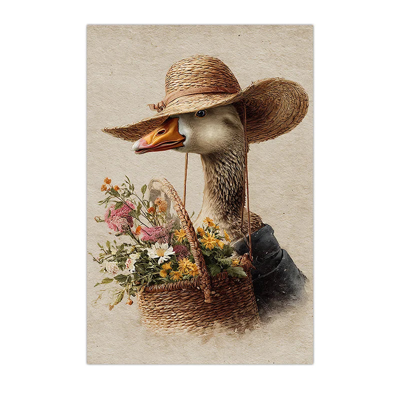 peinture toile oiseau chapeau panier fleurs fond réaliste chambre salon