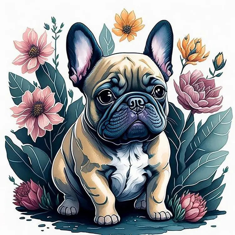 kit broderie chien fleurs multicolore toile imprimée coton instructions outils moderne