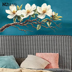 décoration murale adhésive sticker fleurs magnolia blanc marron élégante floral branches feuilles