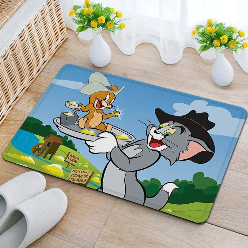 tapis sol jaune rose bleu vert turquoise dessins animés tom jerry antidérapant absorbant eau