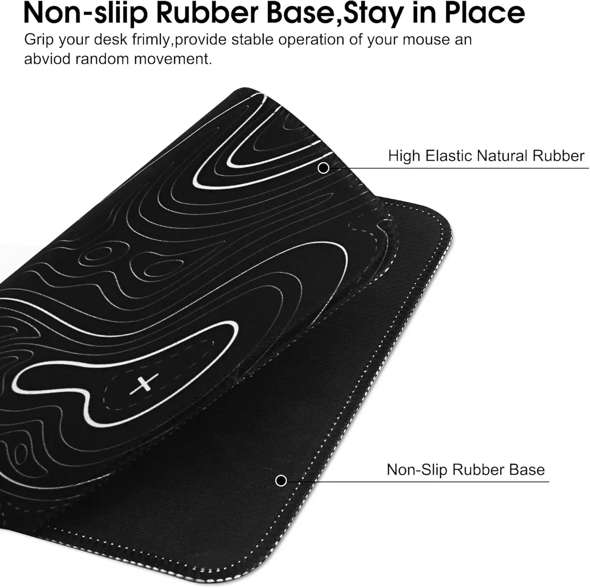 tapis souris noir blanc motif topographie anti dérapant lignes graphiques moderne gaming