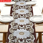 nappe lin marron motifs tournesols floral vintage dimension 90x35 150x59