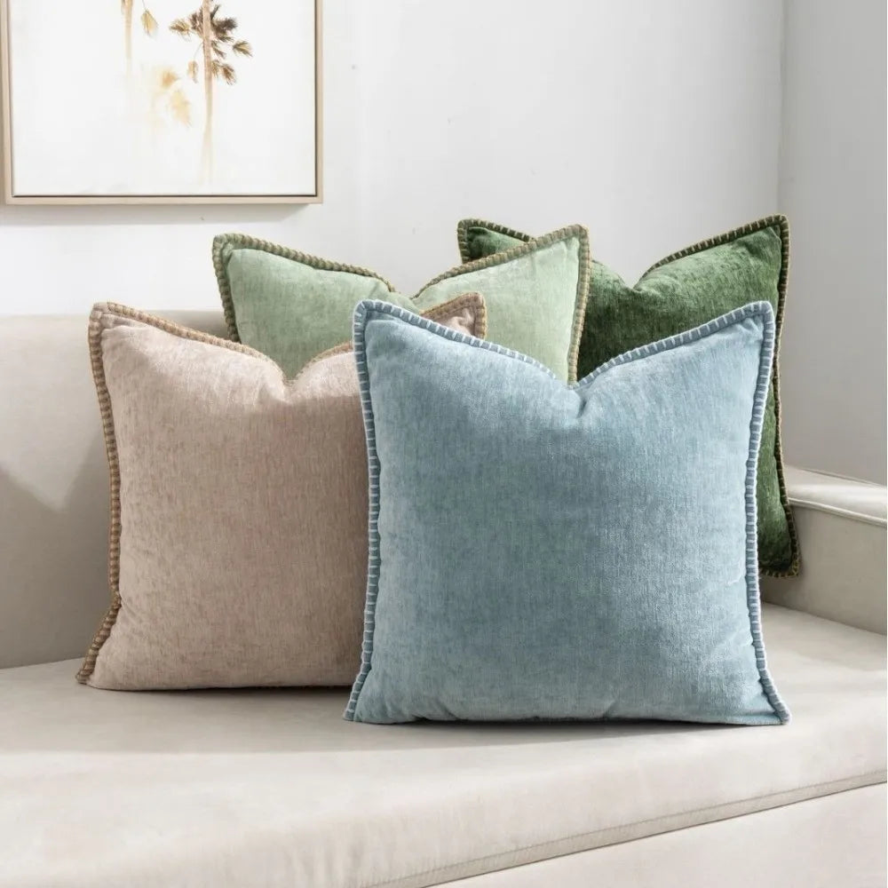 taies d'oreiller velours côtelé couleurs unies chic bordures décoratives polyester dimensions 30x50cm 45x45cm