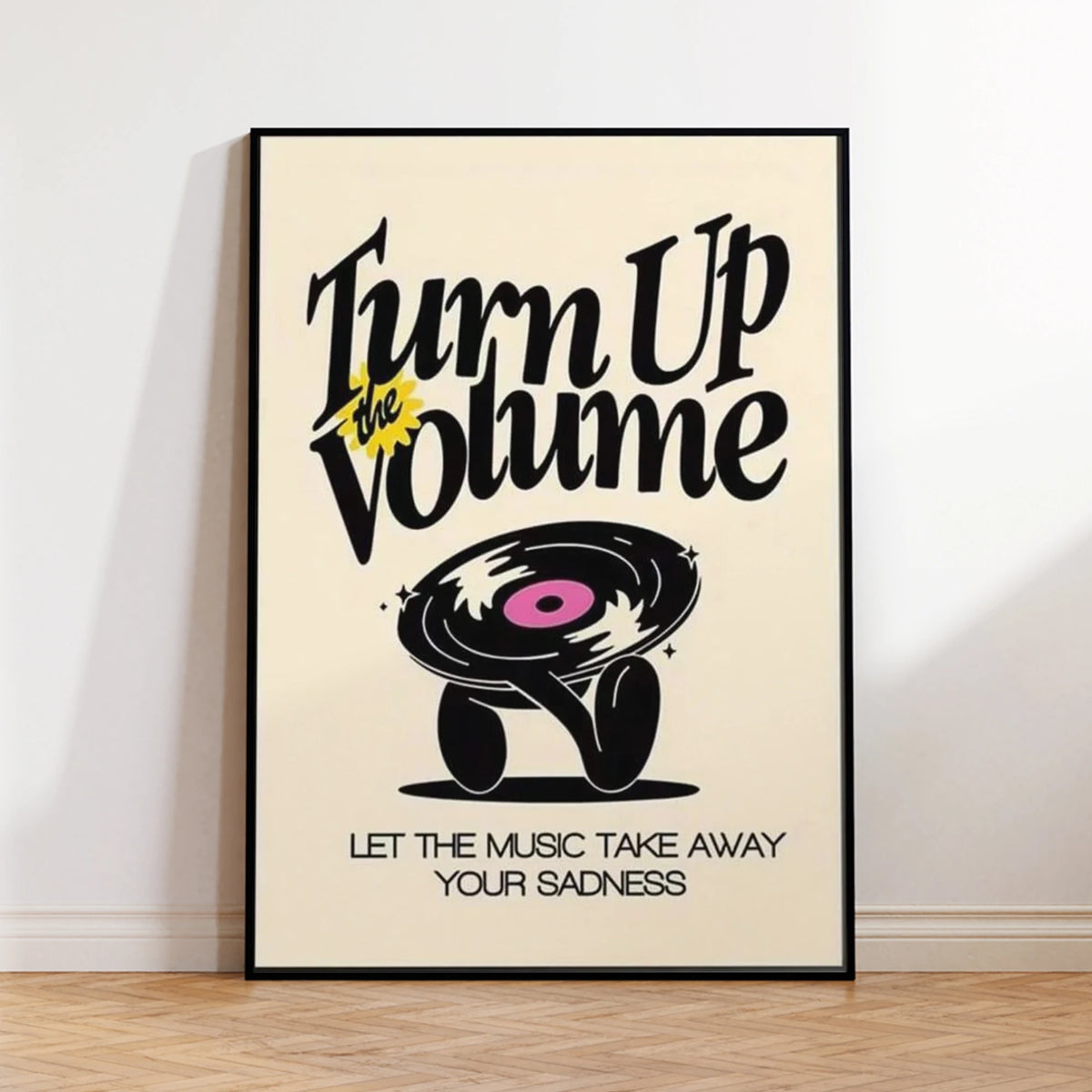 affiche moderne minimaliste turn up the volume vinyle chambre salon décoration mur opaque cadre