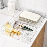 boîtes rangement transparentes modernes salle bain empilables plastique maquillage organisation calculatrice marqueurs