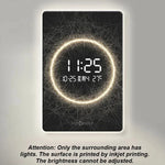 horloge murale moderne affichage numérique abstraite texture bois noir doré salon