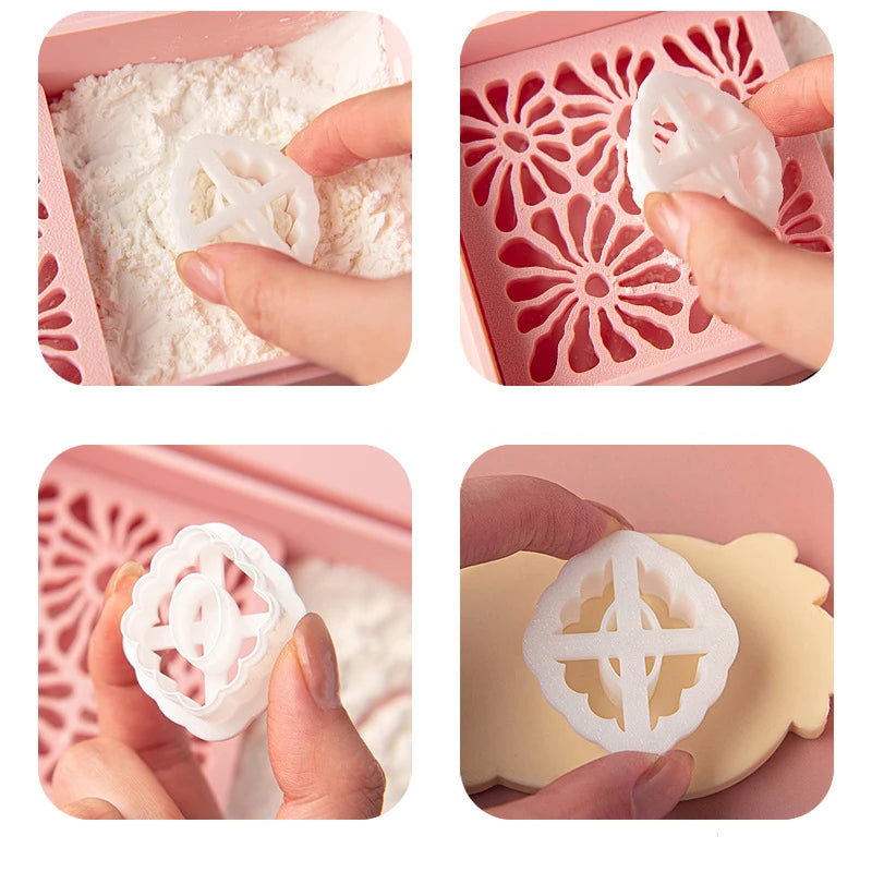 boîte savon moule biscuit motif floral couleurs rose blanc japonais