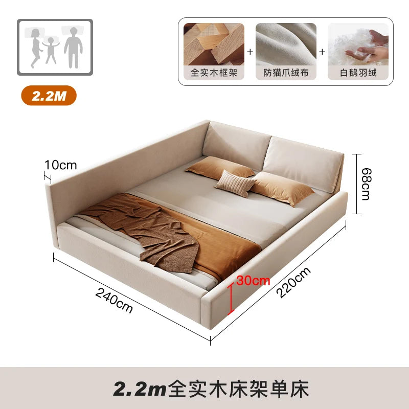 lit plateforme modulaire blanc crème moderne coussins tapis géométrique 180x200cm chambre scandinave