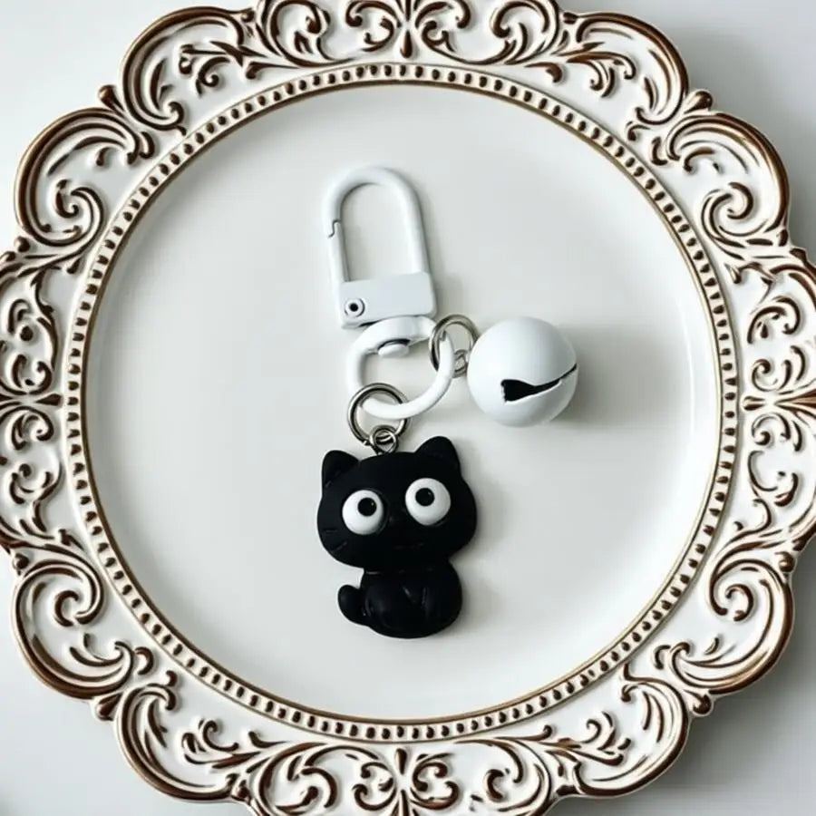 porte clés chaton noir blanc cloche métal alliage cuivre décoration mignonne