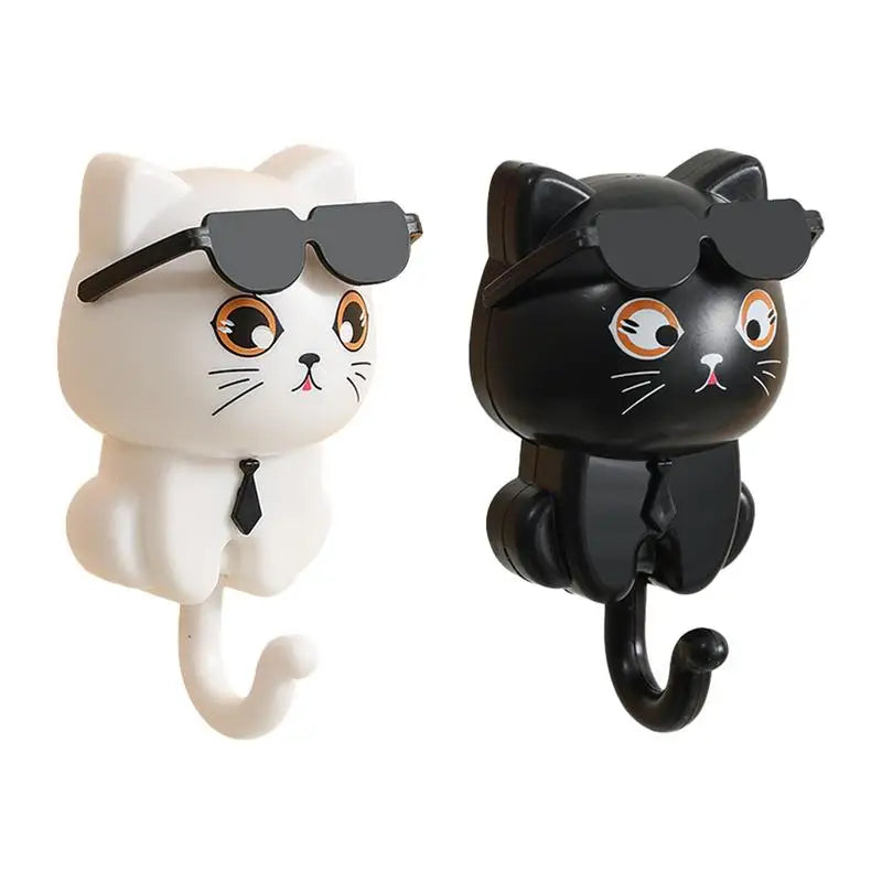 porte serviettes chat lunettes noeud papillon adhésif mur blanc noir moderne décoration intérieure gaieté