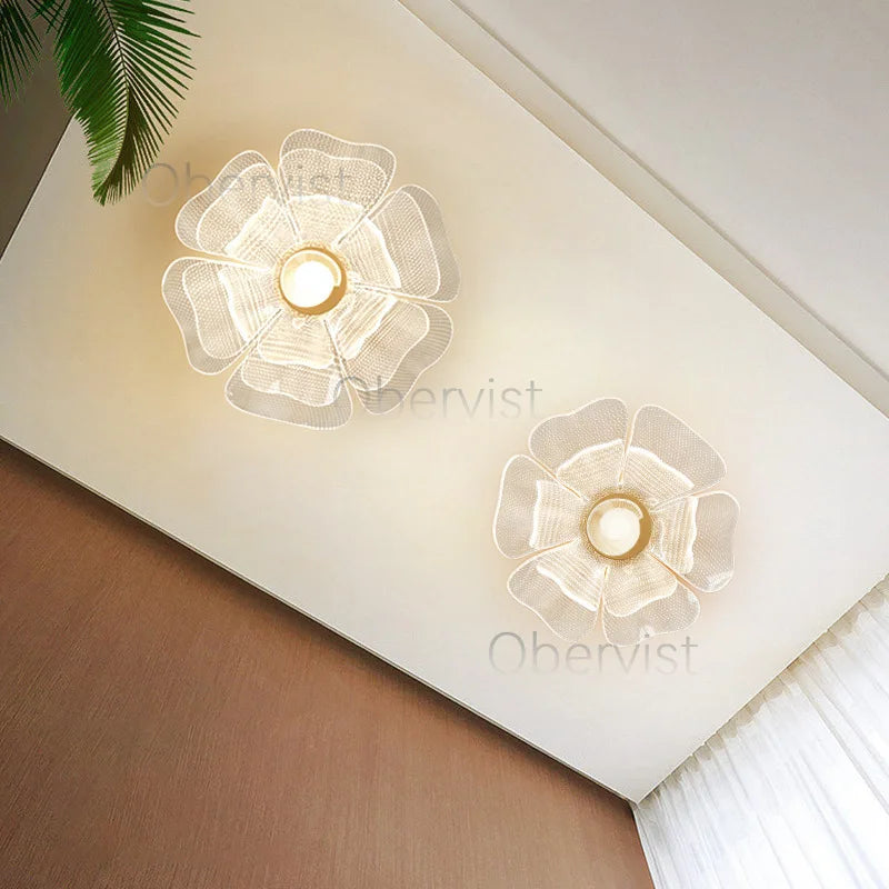 plafonnier led doré floral moderne lumière dimmable blanc beige