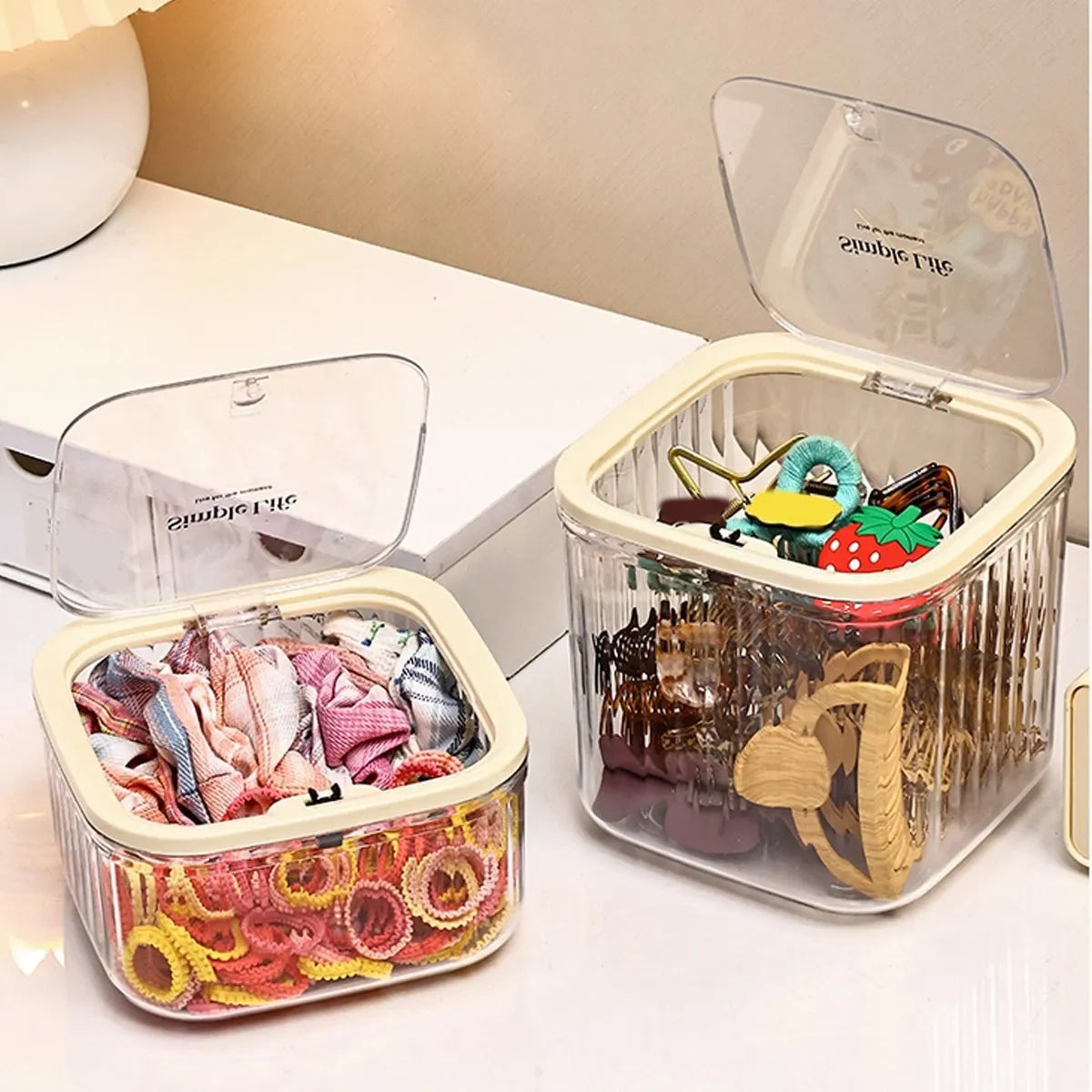 boîtes rangement transparentes femmes pince cheveux élastiques clips modernes domestique