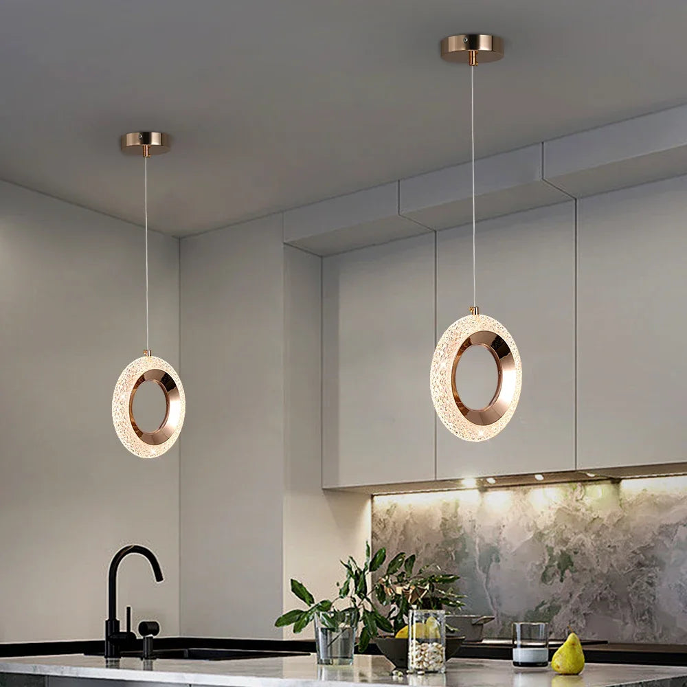 luminaire suspendu moderne cristaux scintillants lampe led rose doré blanc gris foncé