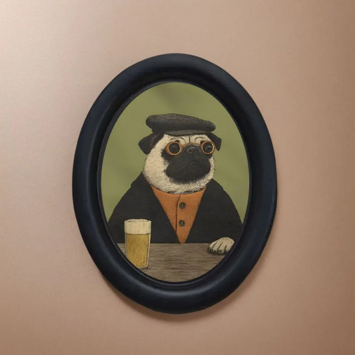 décoration murale cadre ovale noir chien costume classique amusant maison erotique vintage