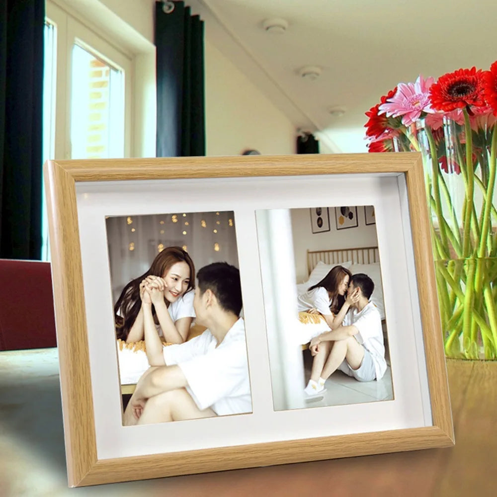 cadre photo bois moderne multi photos décoration minimaliste marron foncé blanc beige clair