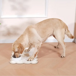 tapis anti dérapant imperméable adhésif blanc beige imprimé pattes chien moderne deux bols