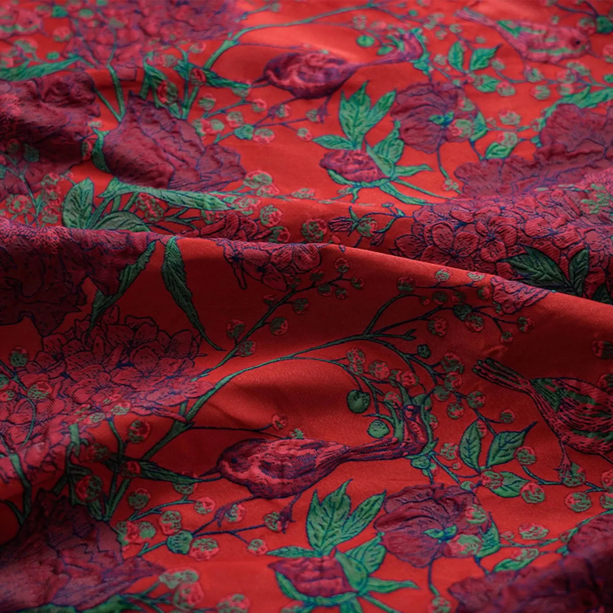 tissu polyester fleurs rouge vert résistant couture décoration imprimé floral bricolage respectueux environnement