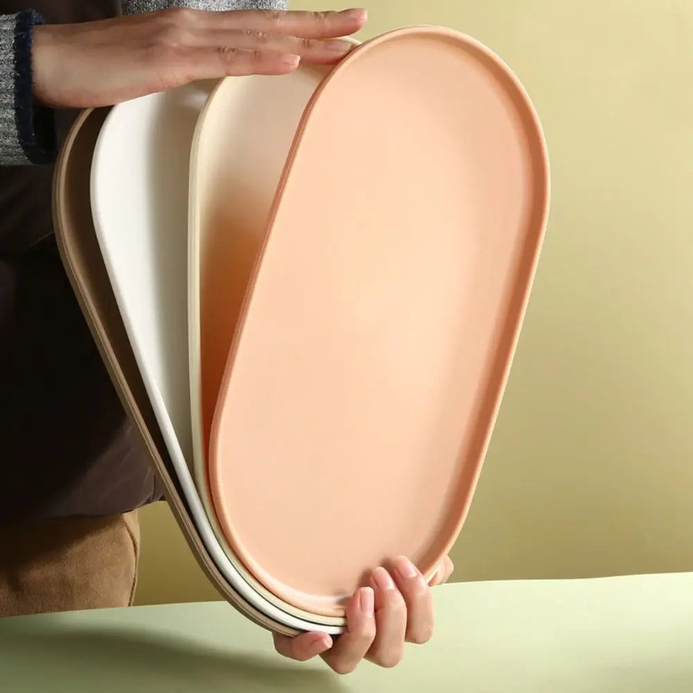 assiettes ovales silicone blanc beige moderne minimaliste empilables multifonctionnelles nhà bếp