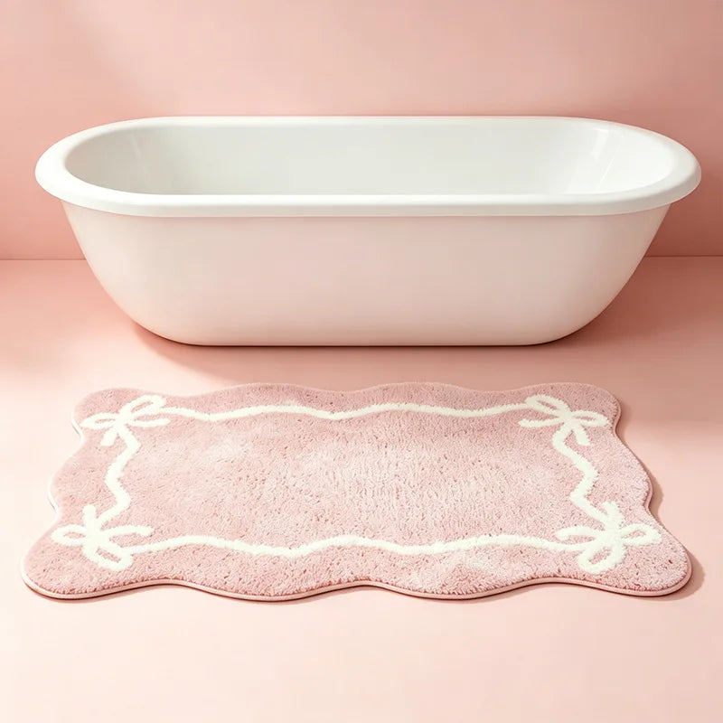 tapis bain moelleux imitation cachemire motif noeuds blancs doux salle bain
