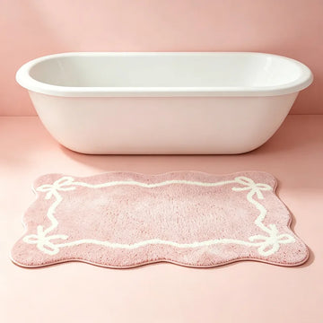 tapis bain moelleux imitation cachemire motif noeuds blancs doux salle bain