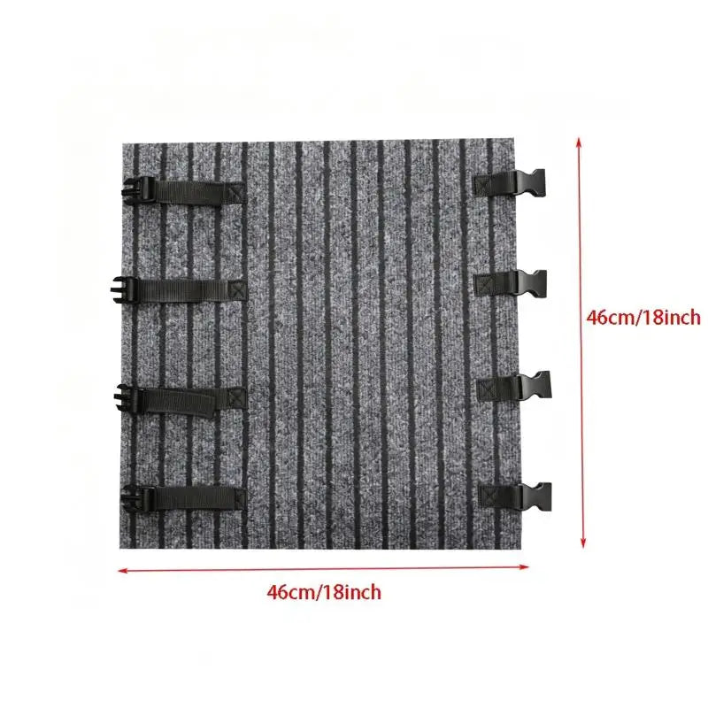 tapis d'accès gris foncé rayures horizontales clips noirs antidérapant moderne camping car vert fluo