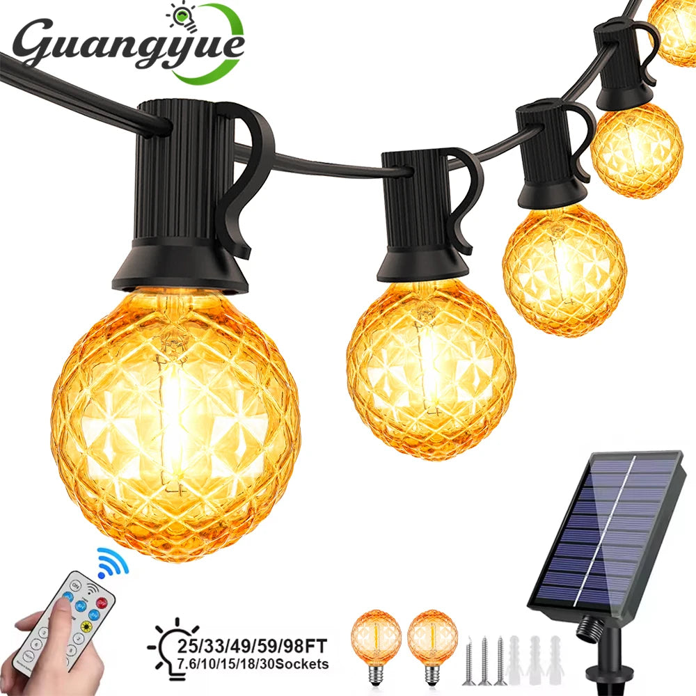 guirlande lumineuse solaire or moderne 15m 24v led ip44 étanche remote clips vintage