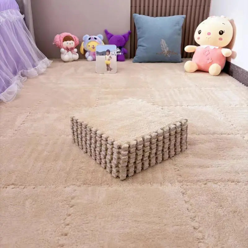 tapis modulable carreaux géométriques noir beige gris vert bleu rose moderne douillet insonorisant chambre