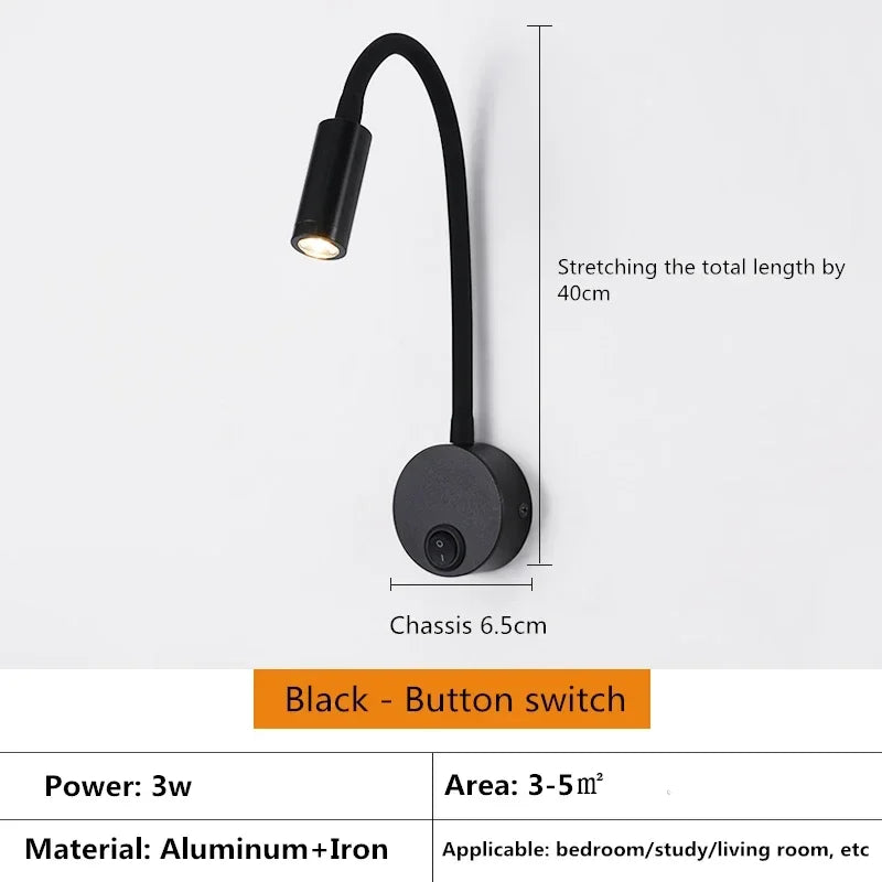 lampe murale led moderne noir blanc or chrome minimaliste contemporaine interrupteur rotatif eyelets