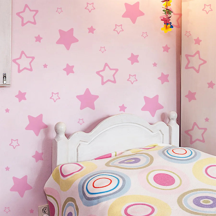 stickers muraux étoiles rose clair adhésifs décoratifs chambre enfant feuilles 15x20cm