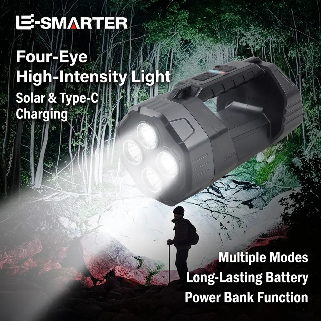 lampe torche portable rechargeable led gris moderne robuste poignée contrôles boutons