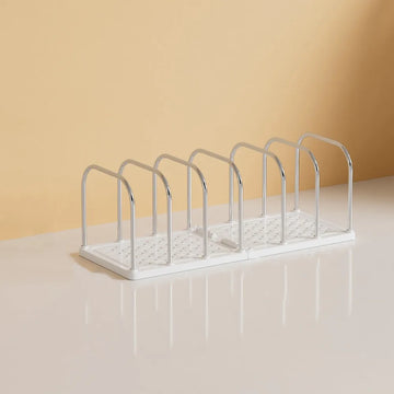 support livres transparent moderne tiroirs poignées lapin blanc grille métal chromé