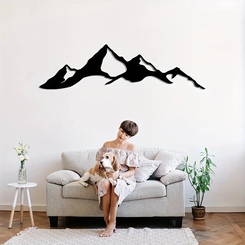sticker mural silhouette montagnes minimaliste noir intérieur décoration murale moderne élégant fixations invisibles