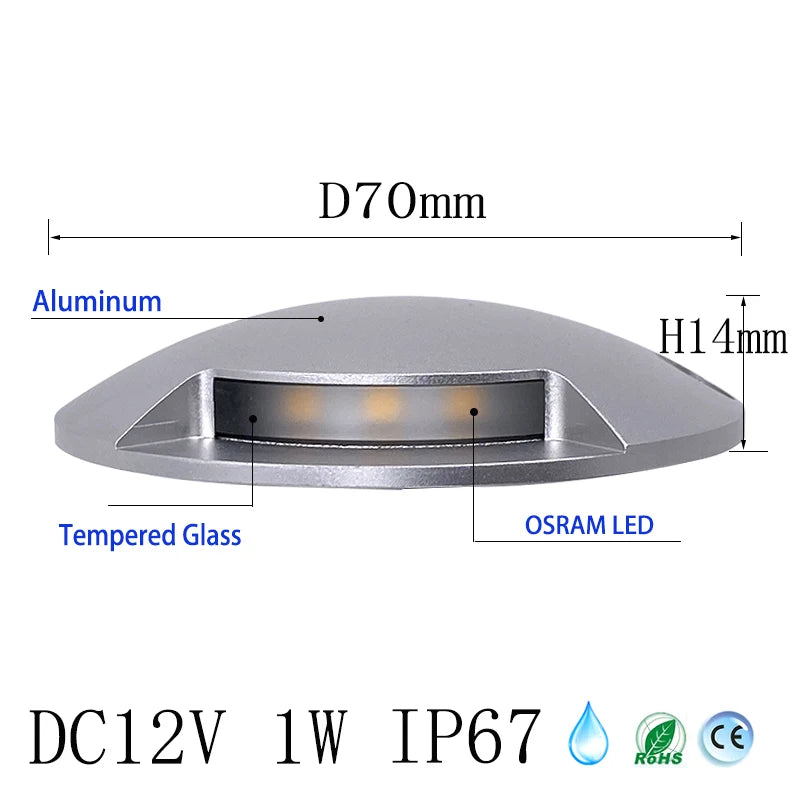 lampe sol led noire argent ip67 étanche moderne 320mm 1w 2w