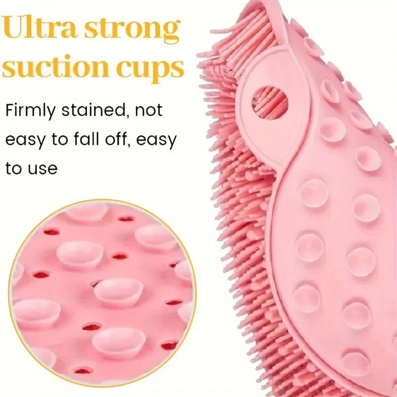 brosse douche exfoliante bristles rigides ergonomique anti dérapant salle bain bleu rose suction cups