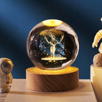 veilleuse boule cristal arbre étoiles transparente base bois câble usb decoration chambre moderne