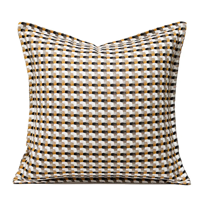 coussin géométrique laine coton contemporain beige gris noir décoratif sofa lit voiture