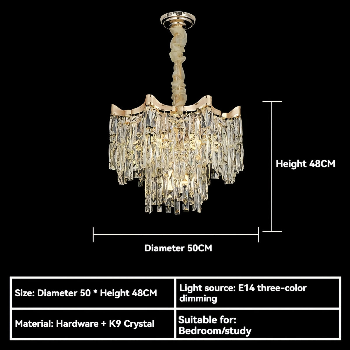 lustre crystal doré moderne élégant led 6000k 4000k 3000k minimaliste haute qualité