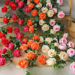 guirlande fleurs artificielles roses feuilles vertes décoration intérieure classique 1.7m 7cm rouge rose blanc